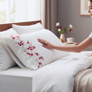 Vỏ gối thêu hoa đào leo